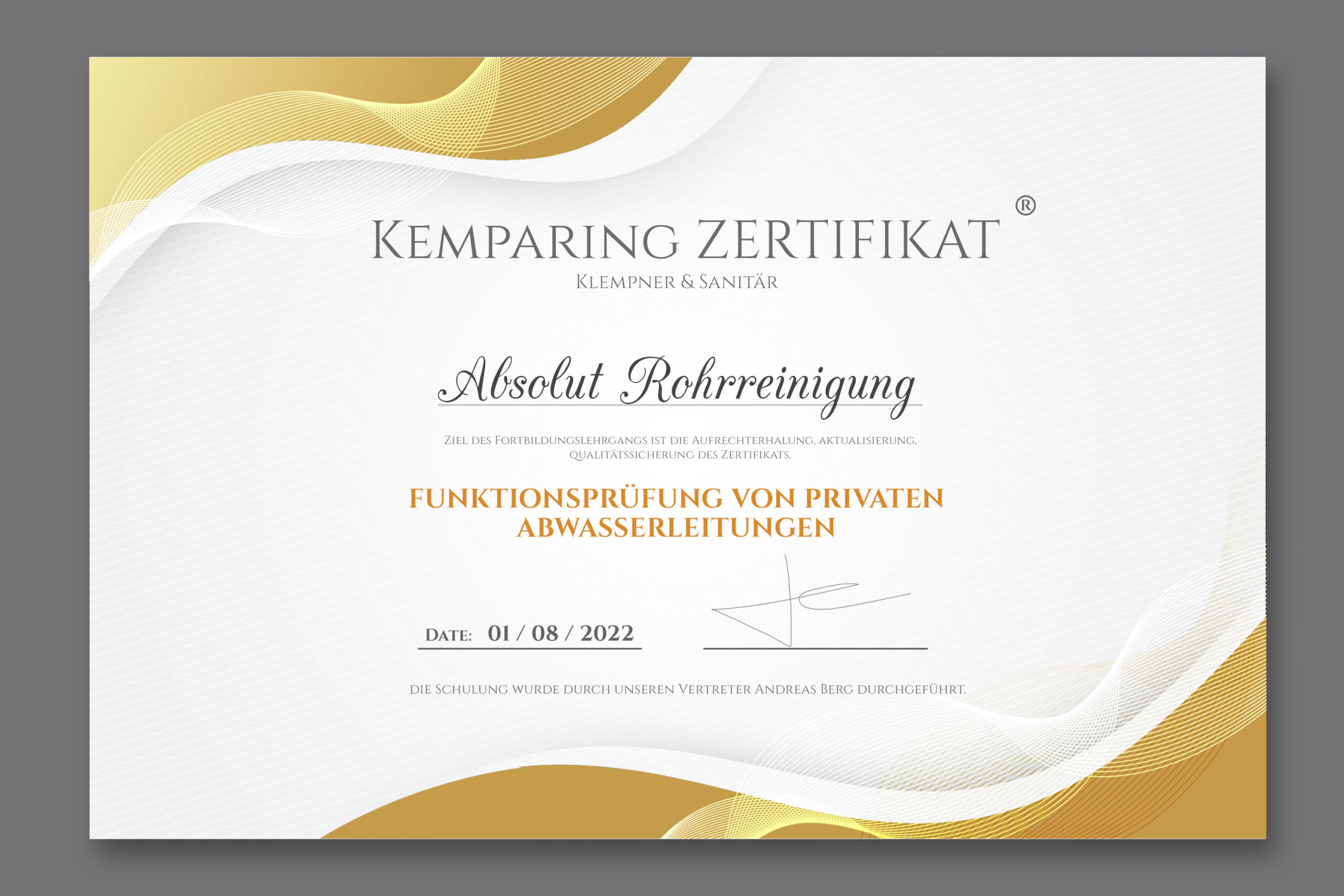 Zertifikat Rohrreinigung Absolut